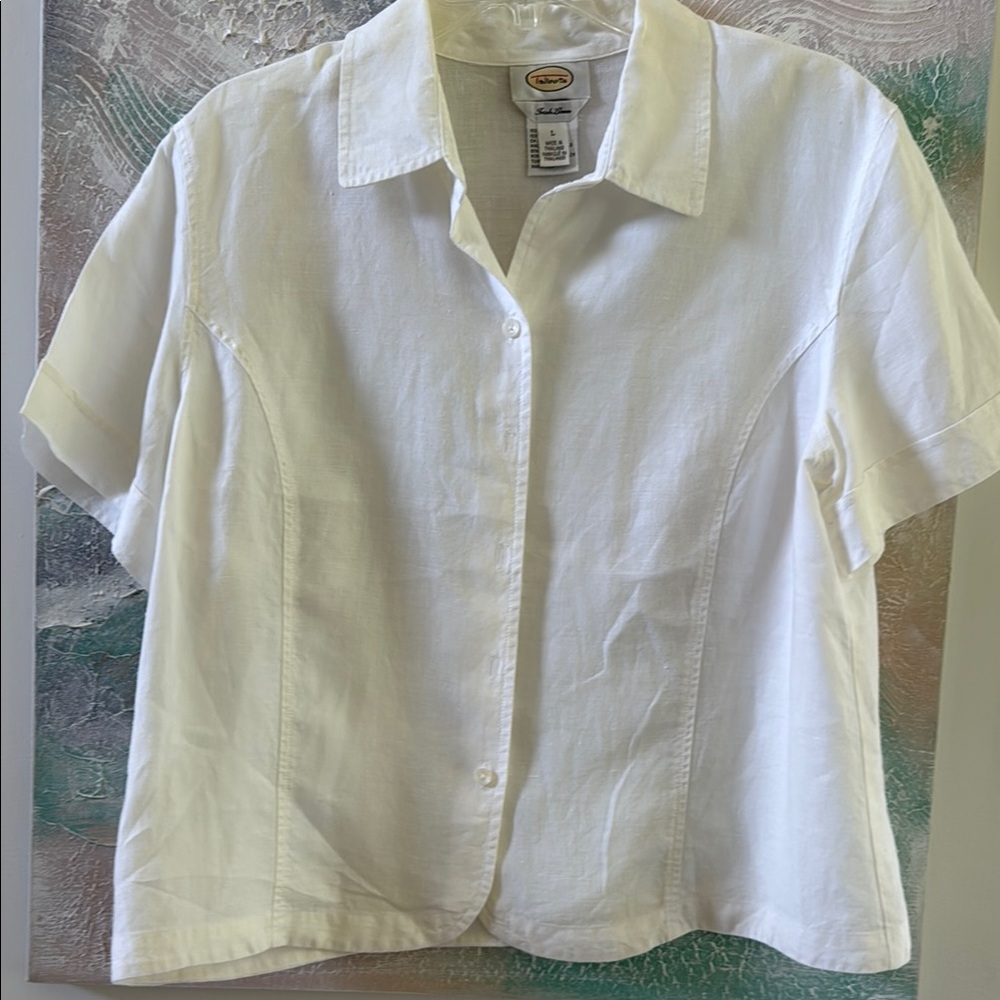 Talbots Ivory Linen Short Sleeve Shirt